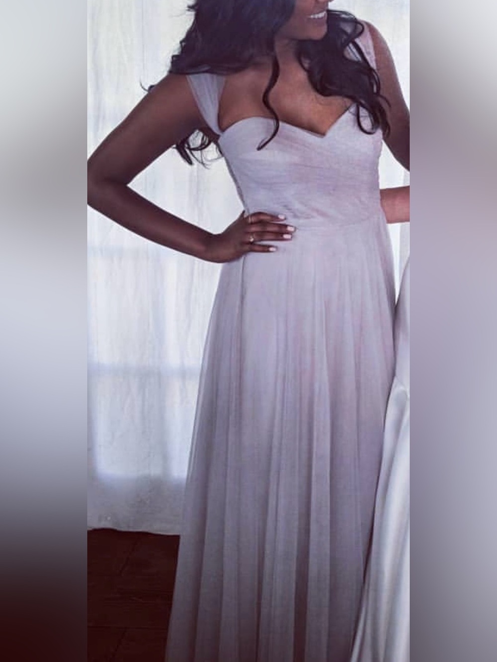 Grey Strapless Tulle Maxi Dress
